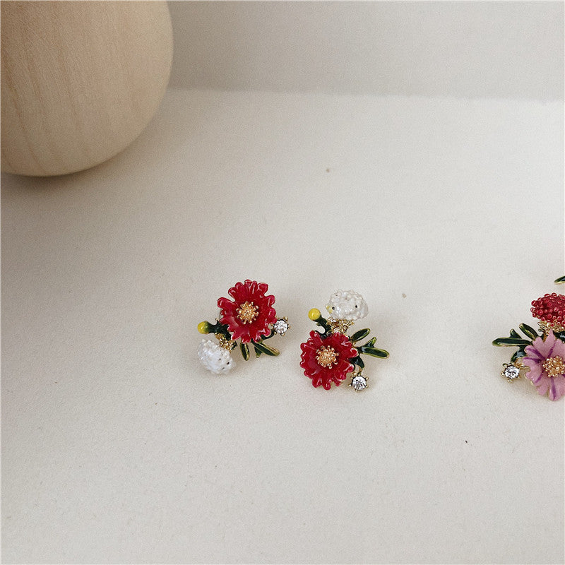 1 Pair Elegant Lady Flower Plating Alloy Ear Studs