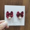 Autumn And Winter New Korean Retro Velvet Bow Heart Pearl Earrings