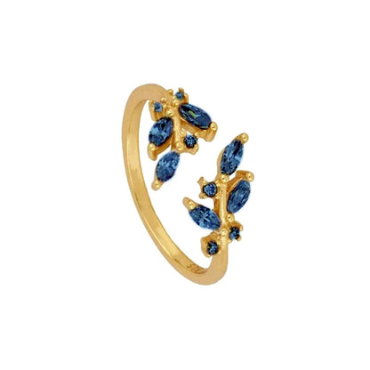 Fashion Geometric Diamond Leaf 18k Gold Ring Small Personality Open Ring Female