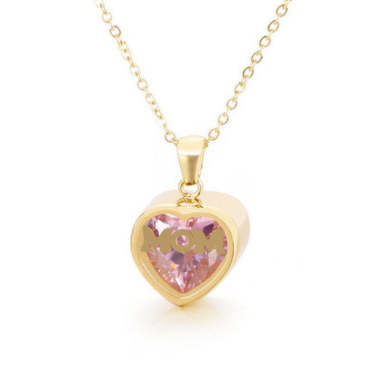 New European And American Fashion Stainless Steel 12 Birthday Stone Heart-shaped Necklace