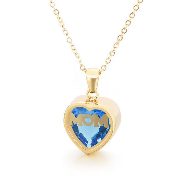 New European And American Fashion Stainless Steel 12 Birthday Stone Heart-shaped Necklace