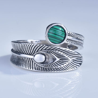 S925 Silver Retro Malachite Ring Female Model Opening Silver Jewelry Wholesale