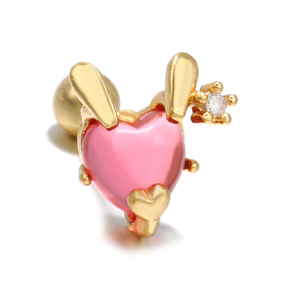 Korean Small Animal Rabbit Pig Color Zirconium Copper Earrings Wholesale