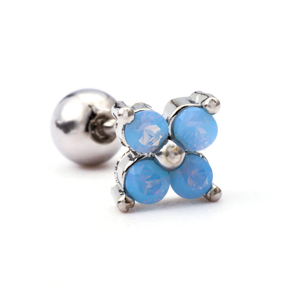 Blue Flower Bloggers Screw Piercing Ear Bone Nail Earrings