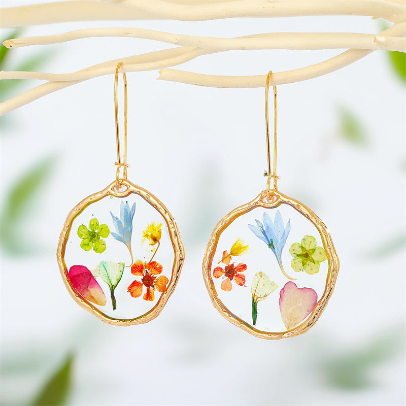 Retro Trend Transparent Resin Natural Dried Flower Earrings Flower Ear Hook