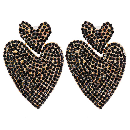 European And American Rhinestone Geometric Heart-shaped Earrings