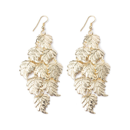 European And American Long Hollow Leaf Heart Frosted Disc Tassel Earrings