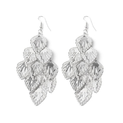 European And American Long Hollow Leaf Heart Frosted Disc Tassel Earrings