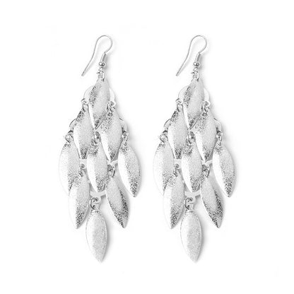 European And American Long Hollow Leaf Heart Frosted Disc Tassel Earrings