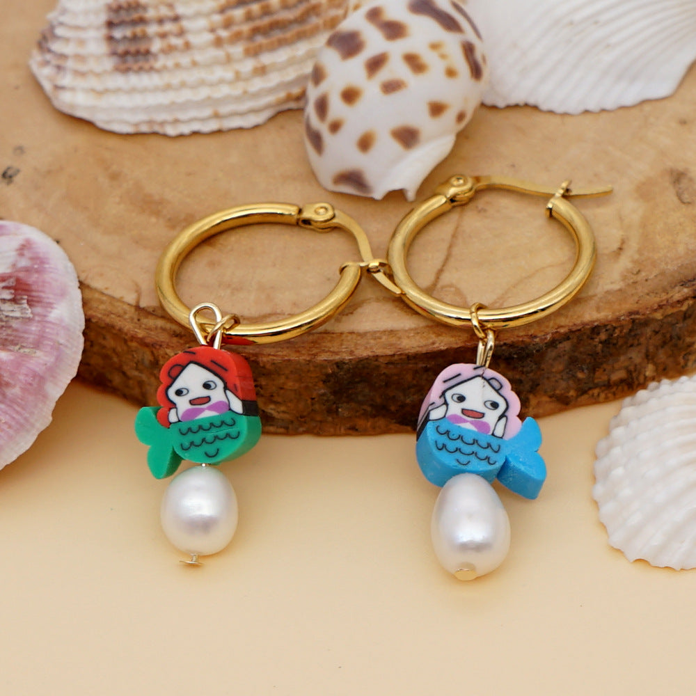 Bohemian Color Matching Simple Soft Ceramic Pearl Earrings Wholesale