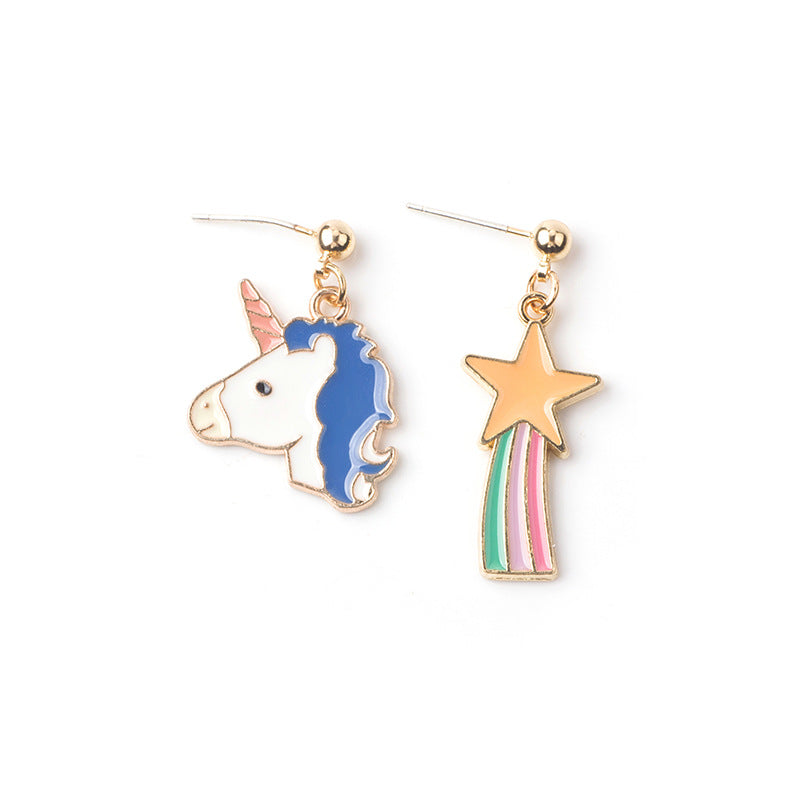 Asymmetrical Fried Egg Donuts Unicorn Earrings Wholesale