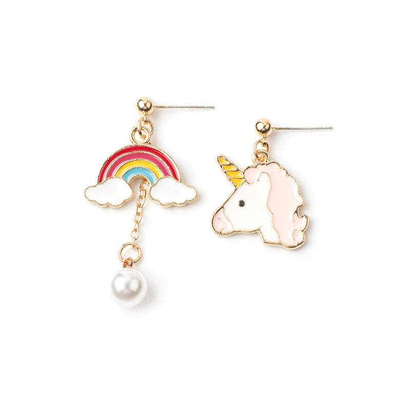 Asymmetrical Fried Egg Donuts Unicorn Earrings Wholesale