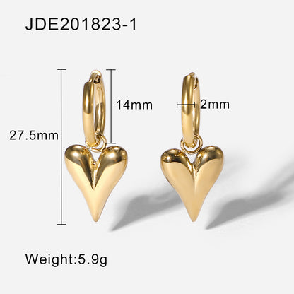 Simple Stainless Steel Slender Heart-shaped Pendant Earrings Jewelry