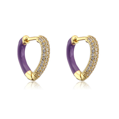 1 Pair Elegant Heart Shape Enamel Plating Inlay Copper Zircon Gold Plated Earrings