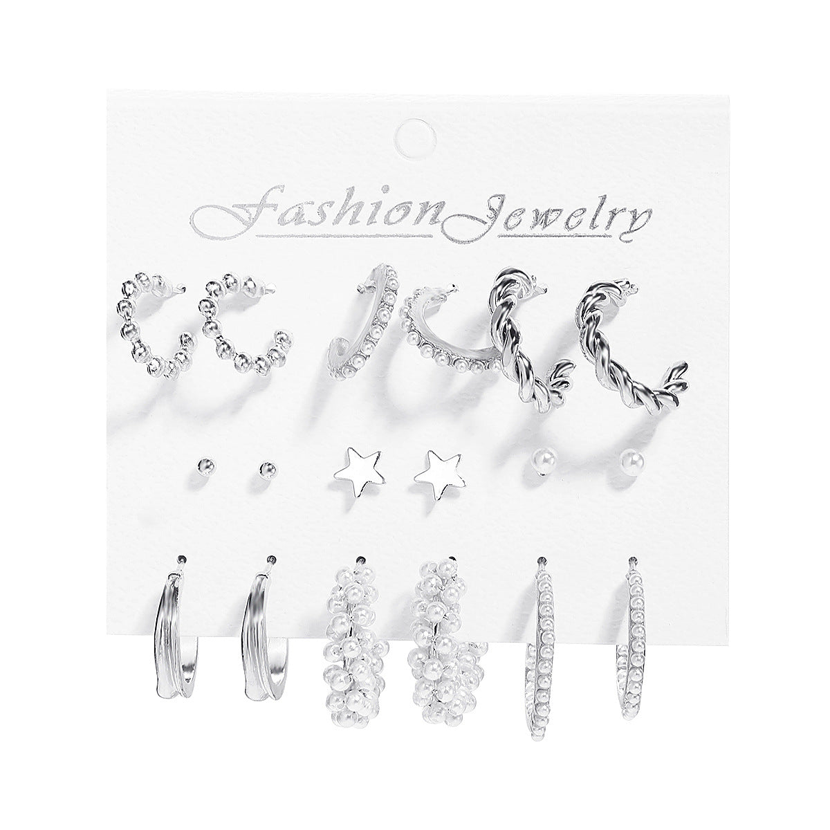 Fashion C-shaped Alloy Diamond Pearl Earrings Set Wholesale