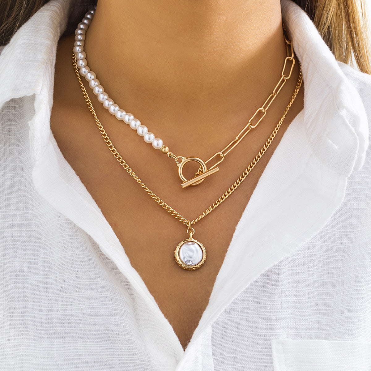 Elegant Lady Letter Heart Shape Imitation Pearl Alloy Plating Women's Layered Necklaces