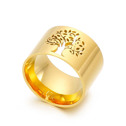 Fashion Personality Polished Stainless Steel Hollow Tree Of Life Ring