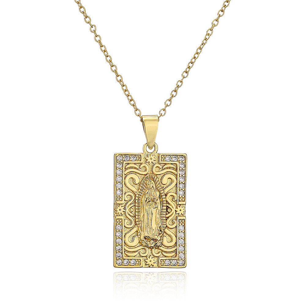 Copper Micro-inlaid Zircon Religious Jewelry Golden Maria Necklace Wholesale