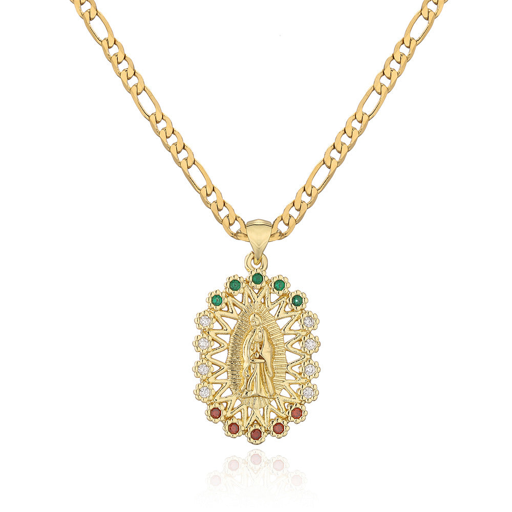 New Religious Jewelry Golden Virgin Mary Necklace Zircon Necklace Female Wholesale