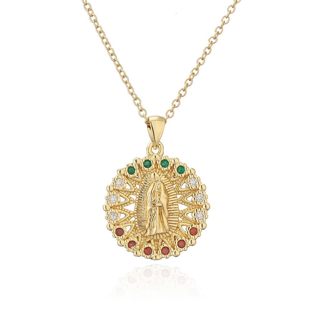 New Religious Jewelry Golden Virgin Mary Necklace Zircon Necklace Female Wholesale