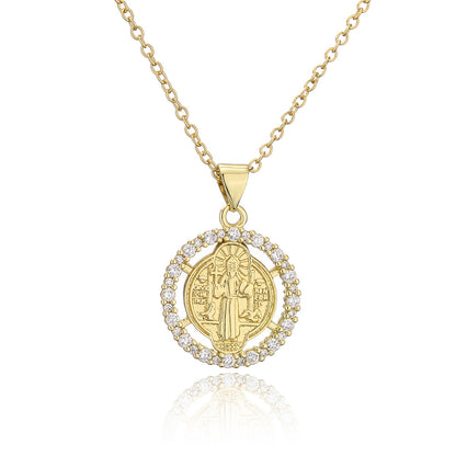 New Real Gold Electroplating Religious Series Pendant Copper Micro-inlaid Zircon Necklace