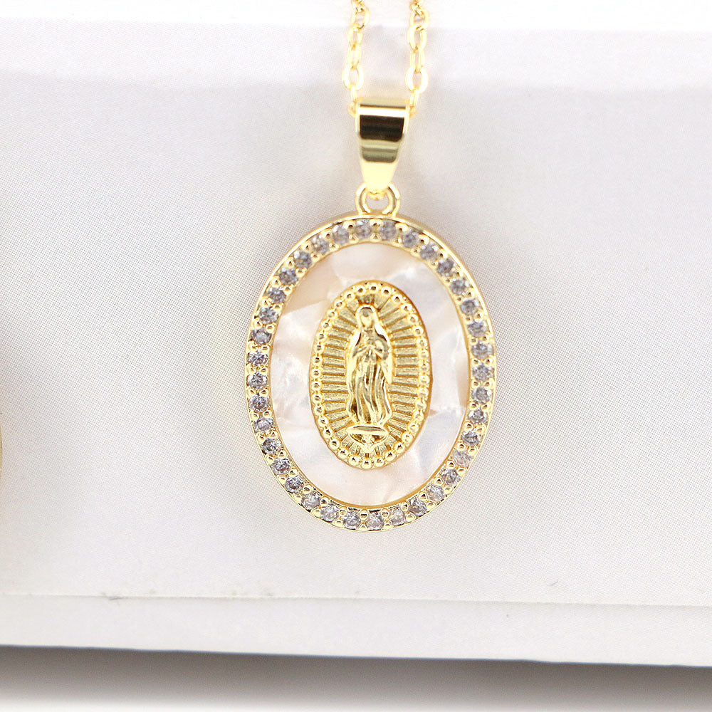 New Fashion Virgin Mary Copper Drop Oil Inlaid Zircon Pendant Necklace