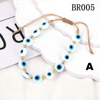 Simple Ethnic Colored Glaze Evil Eye Color Gold Bead Multi-layered Bracelet