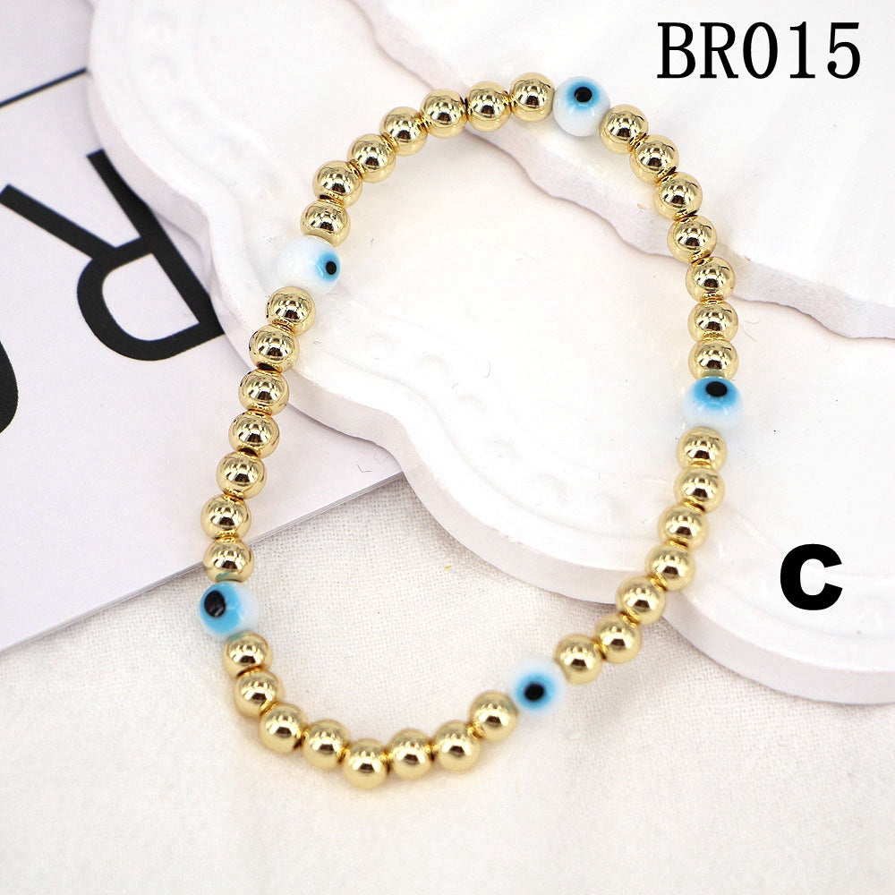 Simple Ethnic Colored Glaze Evil Eye Color Gold Bead Multi-layered Bracelet