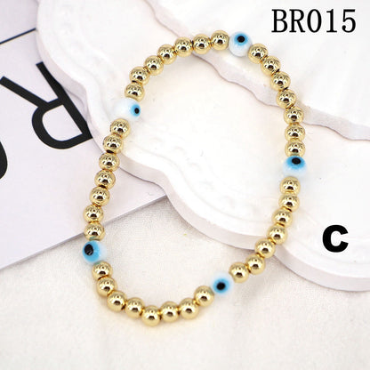 Simple Ethnic Colored Glaze Evil Eye Color Gold Bead Multi-layered Bracelet