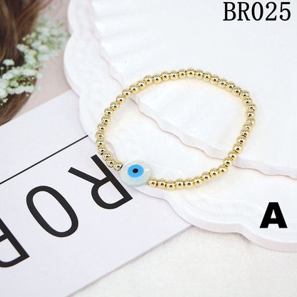 Simple Ethnic Colored Glaze Evil Eye Color Gold Bead Multi-layered Bracelet