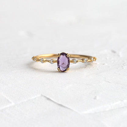 Light Luxury 18k Gold Female Ring Geometric Purple Zircon Simple Copper Ring