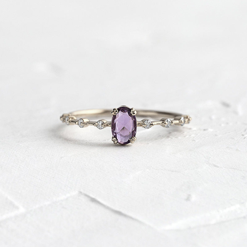 Light Luxury 18k Gold Female Ring Geometric Purple Zircon Simple Copper Ring