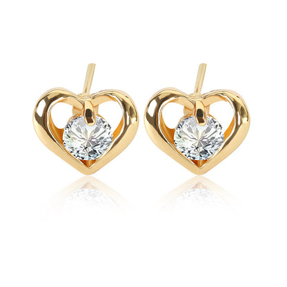 Simple Heart Fashion Metal Zircon Heart Copper Earrings