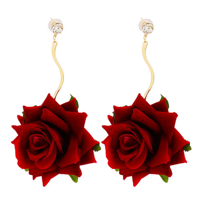 Immortal Rose Flower Earrings Temperament Big Earrings