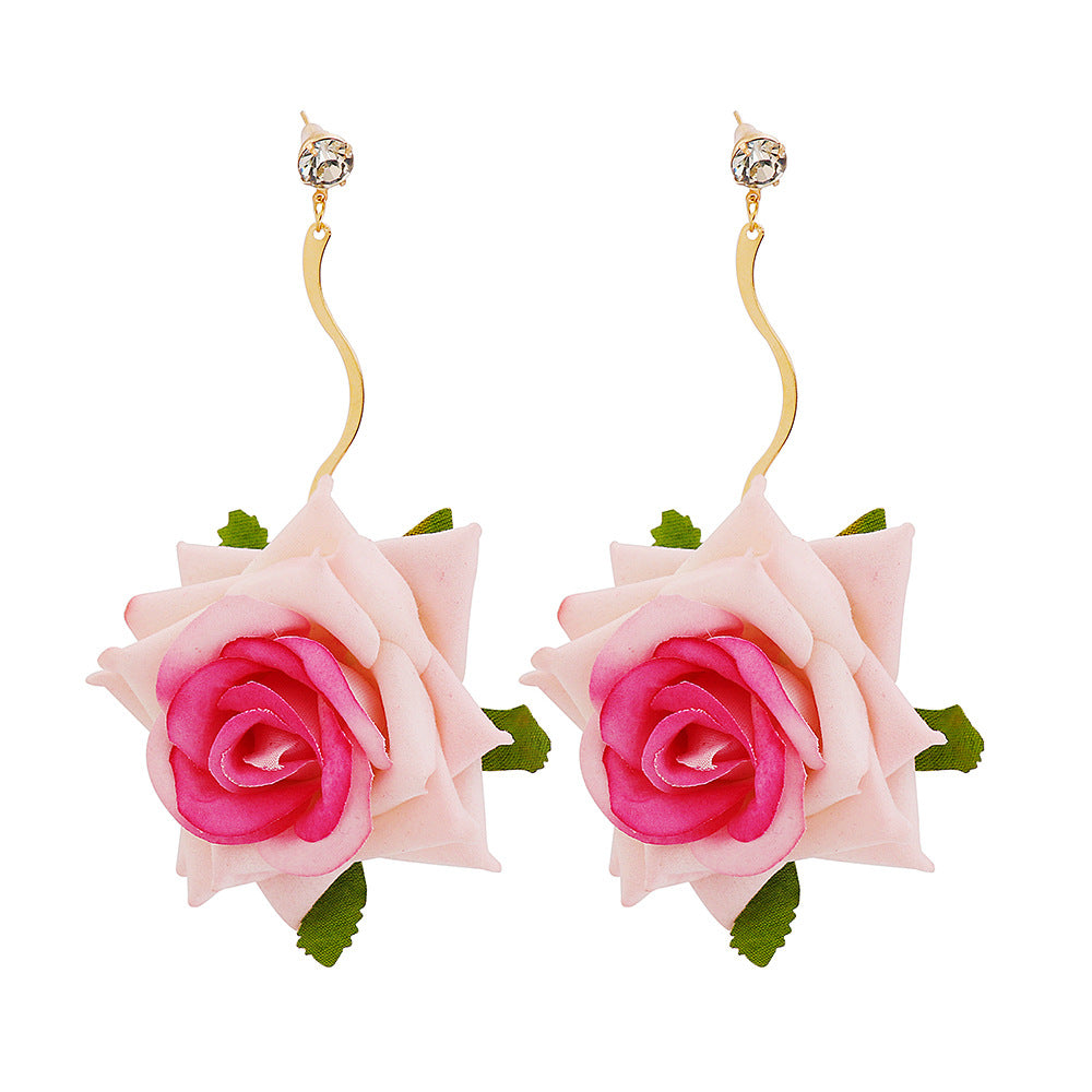 Immortal Rose Flower Earrings Temperament Big Earrings