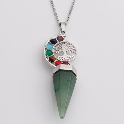 Casual Vacation Tree Stainless Steel Plating Hollow Out Inlay Natural Stone Crystal Pendant Necklace Long Necklace