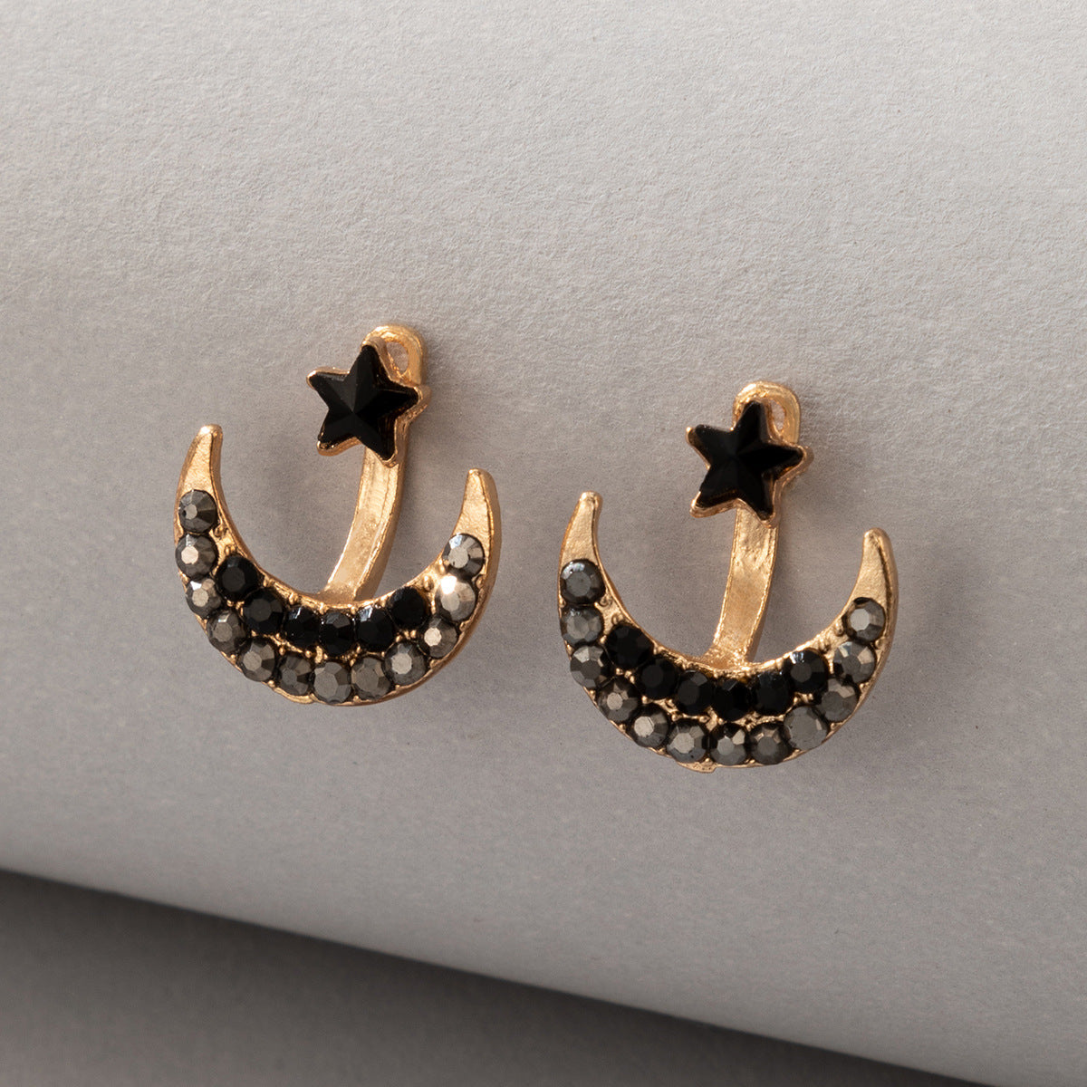 Simple Black Rhinestone Star Moon Geometric Alloy Meniscus Earrings