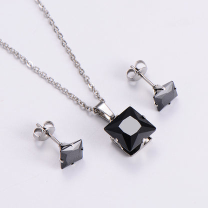 Fashion Colorful Zircon Square Pendant Earrings Necklace Set