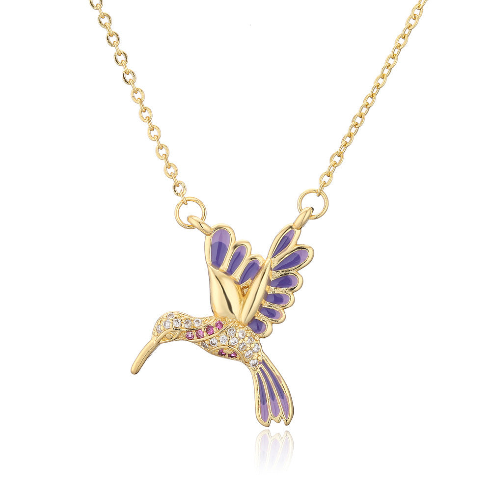 European And American New Drop Oil Bird Pendant Copper Plated Real Gold Necklace