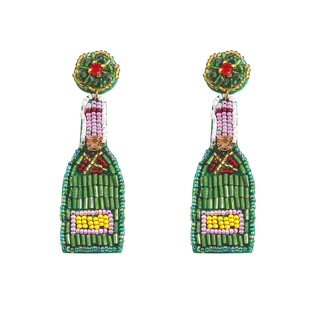 Bohemian Creative Rice Beads Wine Bottle Glass New Year Party Earrings