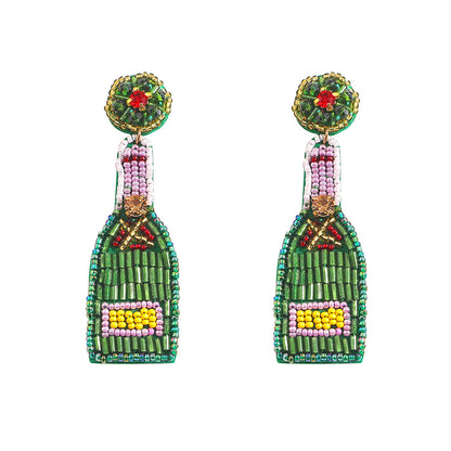 Bohemian Creative Rice Beads Wine Bottle Glass New Year Party Earrings