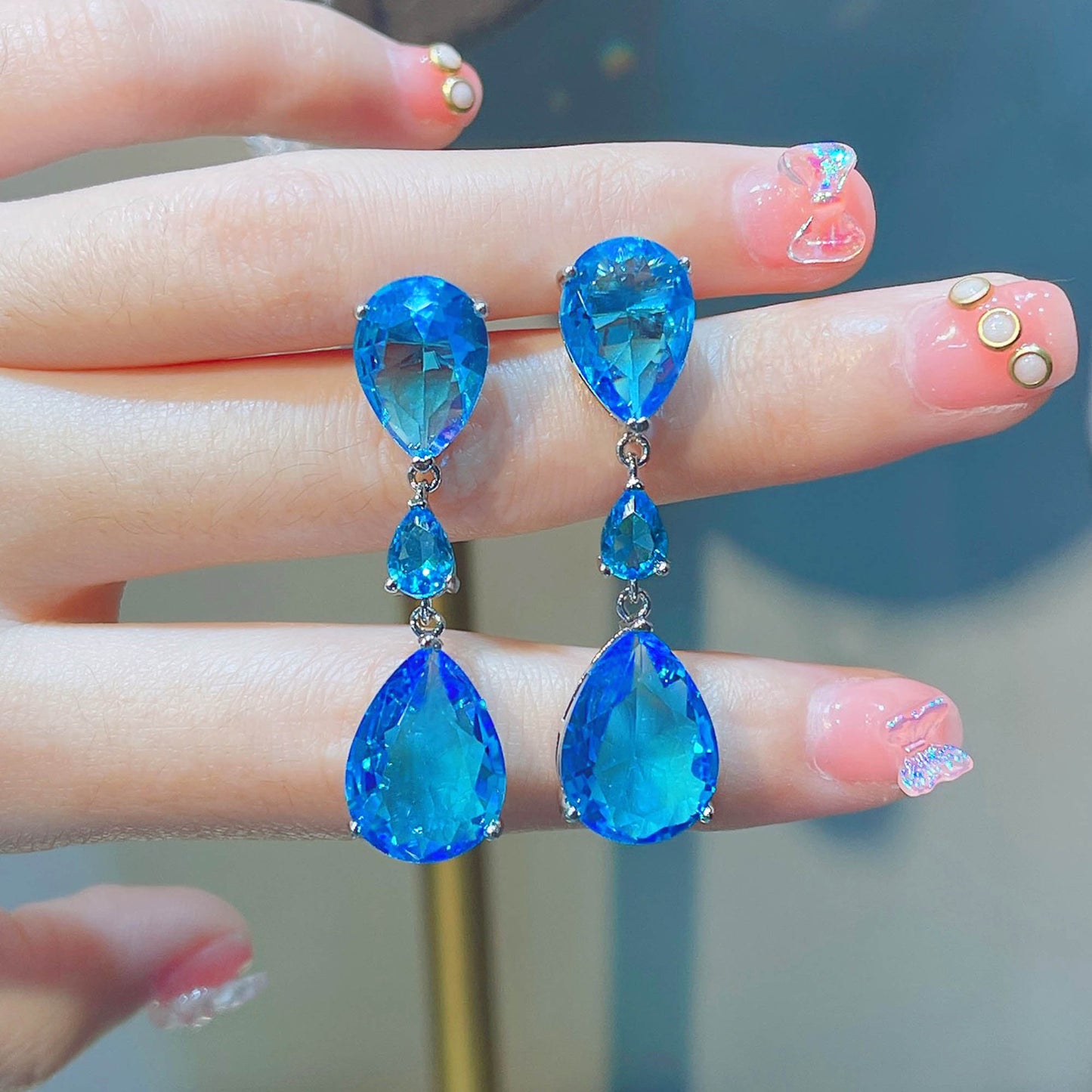 New Moissan Diamond Drop Earrings Female Fashion Colorful Diamond Copper Earrings