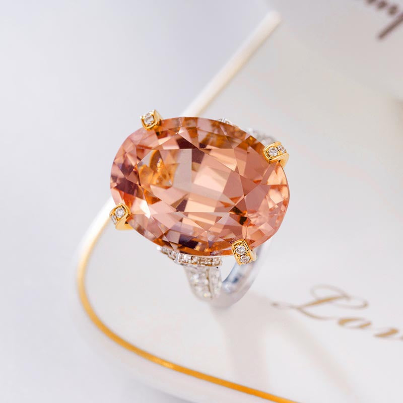 Imitation Natural Pink Morgan Ring Champagne Color Inlaid Colorful Gemstone Copper Open Ring