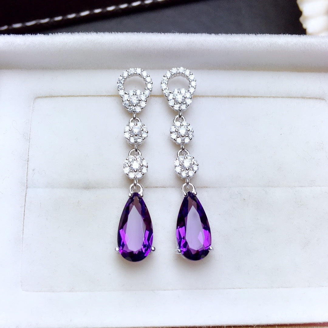 New Amethyst Water Drop Shape Pendant Earrings Long Earrings