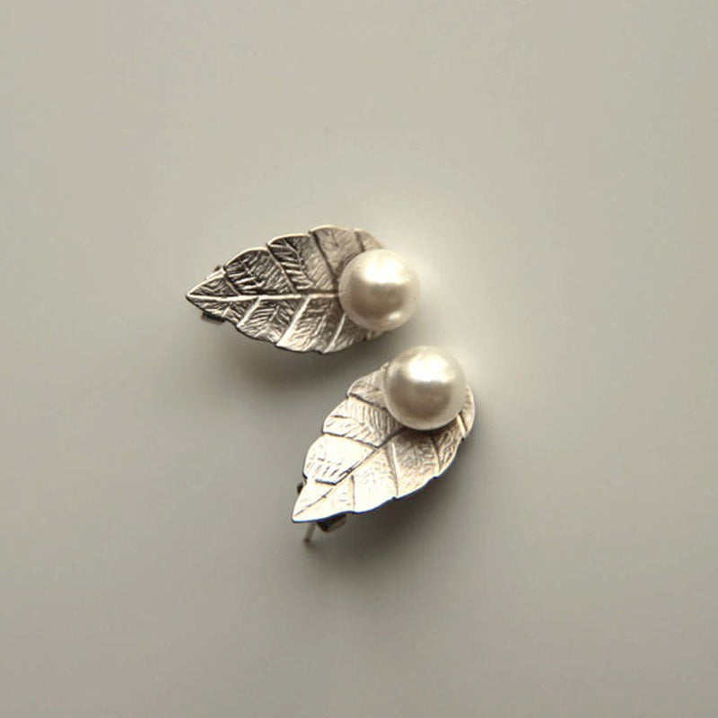 Bohemian Beautiful Pearl Leaf Stud Earrings Exquisite European And American Earrings