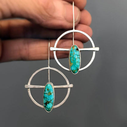 Bohemian Retro Color Turquoise Earrings New Style Beaten Plated Hoop Earrings