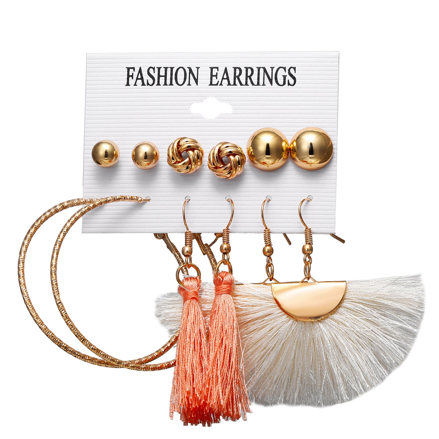 New Retro Creative Geometric Woven Tassel Earrings 6-piece Set