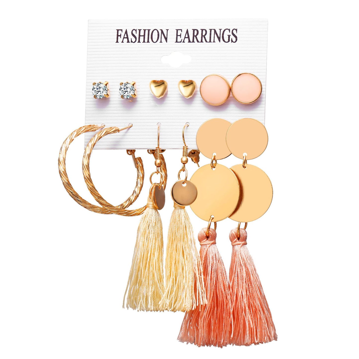 New Retro Creative Geometric Woven Tassel Earrings 6-piece Set