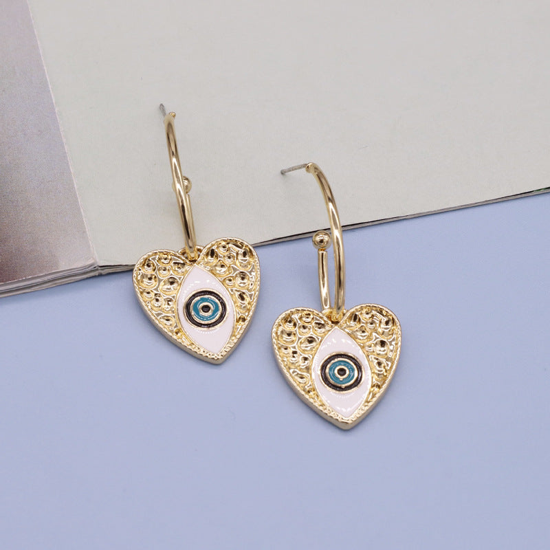 Retro Personality Alloy Turkish Devil Eye Heart Earrings Ethnic Style Earrings