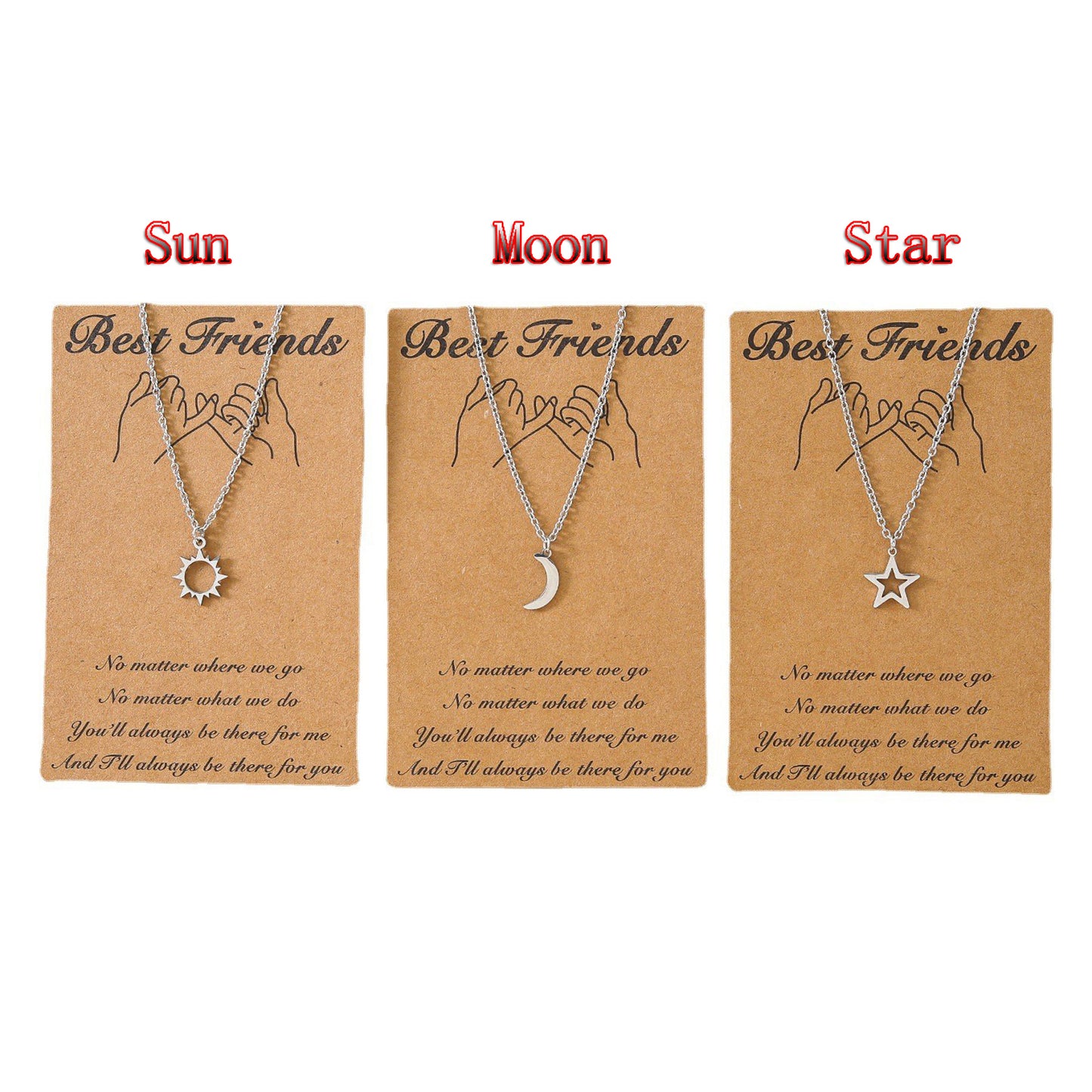 New Good Friends Sun Moon Star European And American Three-piece Stainless Steel Necklace